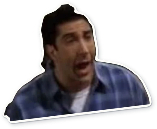 A sticker of a man exclaiming, a nod to the famous "We were on a break!" line