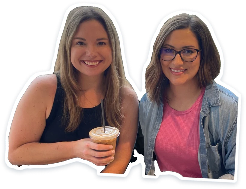 Erin and Ashley, cut out like a paper sticker